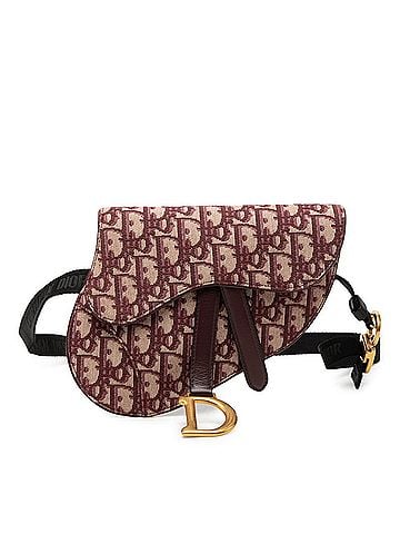 Christian Dior Christian Dior Dior Oblique Trotter Saddle Body Bag Waist Wine Red Beige Canvas Leather Women's (view 1)