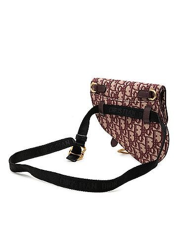 Christian Dior Christian Dior Dior Oblique Trotter Saddle Body Bag Waist Wine Red Beige Canvas Leather Women's (view 2)