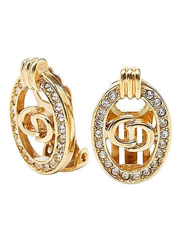 Christian Dior Christian Dior Dior CD Logo Oval Earrings, Gold Plated Rhinestones, Women's (view 1)