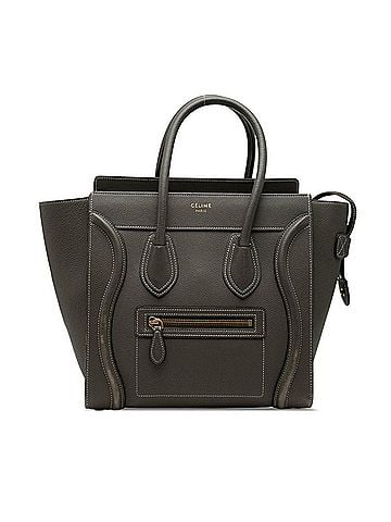 Céline Celine Luggage Micro Shopper Handbag, Gray/Khaki Green Leather, Women's. (view 1)