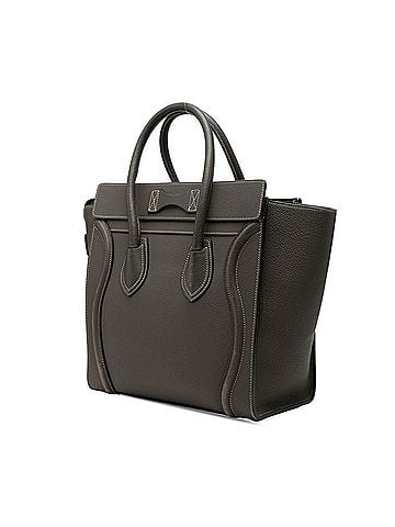 Céline Celine Luggage Micro Shopper Handbag, Gray/Khaki Green Leather, Women's. (view 2)