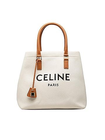Céline Celine New Horizontal Tote Bag, White Brown Canvas Leather, Women's CELINE (view 1)