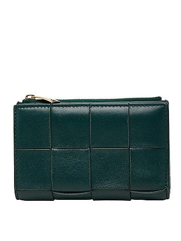 Bottega Veneta Bottega Veneta Maxi Intrecciato Cassette Bi-fold Wallet, Green Leather, Women's BOTTEGAVENETA (view 1)