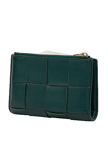 Bottega Veneta Bottega Veneta Maxi Intrecciato Cassette Bi-fold Wallet, Green Leather, Women's BOTTEGAVENETA (view 2)