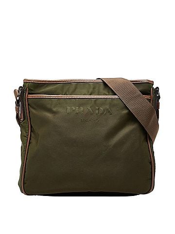 Prada Prada Triangle Logo Plate Crossbody Shoulder Bag, Khaki Green/Brown Nylon Leather, Women's PRADA (view 1)