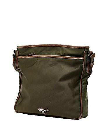 Prada Prada Triangle Logo Plate Crossbody Shoulder Bag, Khaki Green/Brown Nylon Leather, Women's PRADA (view 2)