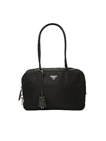 Prada Prada Triangle Logo Plate Handbag, Black Nylon Leather, Women's PRADA (view 1)