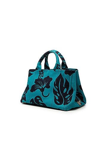 Prada Prada Triangle Logo Plate Hibiscus Hawaiian Canapa Handbag Shoulder Bag 2WAY B2642B Blue Navy Canvas Women's PRADA (view 2)