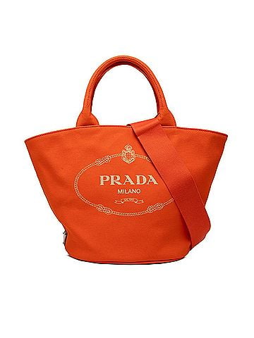 Prada Prada Triangle Logo Plate Canapa Tote Bag Shoulder 2WAY 1BG186 Orange Canvas Women's PRADA (view 1)