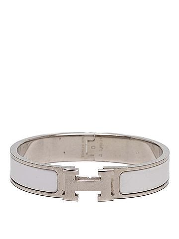 Hermès Hermes Click H PM Enamel Bracelet Bangle Silver White Metal Women's HERMES (view 1)