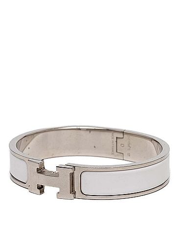 Hermès Hermes Click H PM Enamel Bracelet Bangle Silver White Metal Women's HERMES (view 2)