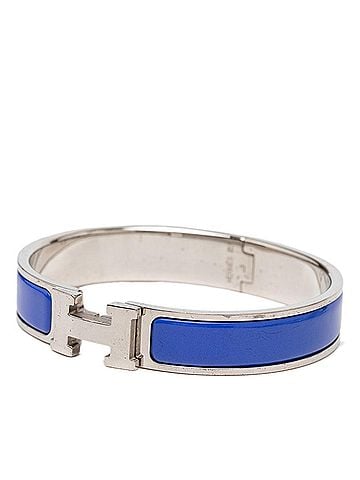 Hermès Hermes Click H GM Enamel Bracelet Bangle Silver Blue Metal Women's HERMES (view 2)