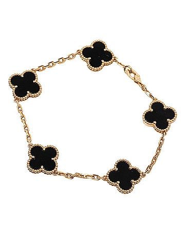 Van Cleef & Arpels Van Cleef &amp; Arpels Vintage Alhambra 5P Onyx Chain Bracelet VCARA41300 Black Gold 18KYG Yellow Au750 Women's (view 2)