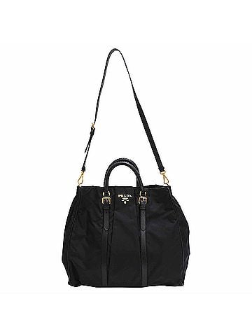 Prada Prada Braided Handle Tessuto Shoulder Bag in Black Nylon (view 1)