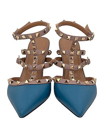 Mario Valentino Valentino Garavani Rockstud 65 Pumps in Blue Leather (view 2)