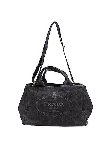 Prada Prada Logo-Print Tote Bag in Black Denim (view 1)
