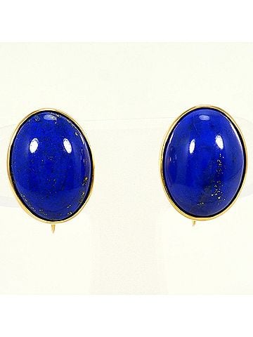 Unbranded 18K (18-karat) Yellow Gold Earrings with Lapis Lazuli Card Design, Total Weight 7.3g, Jewelry (view 1)