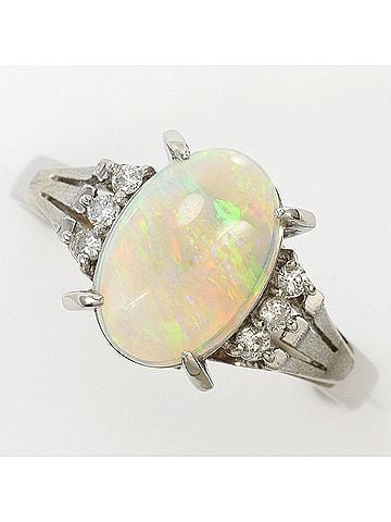 Unbranded PT900 Platinum Ring, 1 piece, Opal 1.46ct, Diamond 0.09ct, Total Weight 4.9g, Jewelry (view 1)
