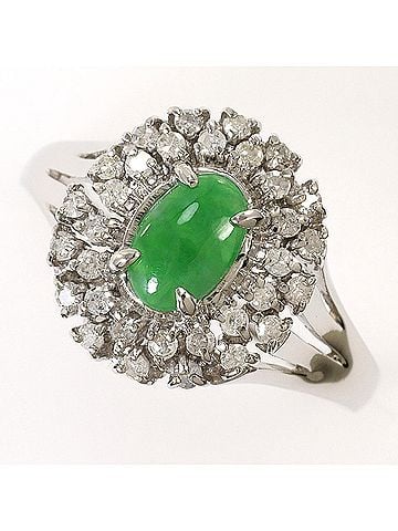 Unbranded PT900 Platinum Ring, 1 piece, Jadeite and Diamond 0.20ct, Total Weight 3.0g, Jewelry (view 1)