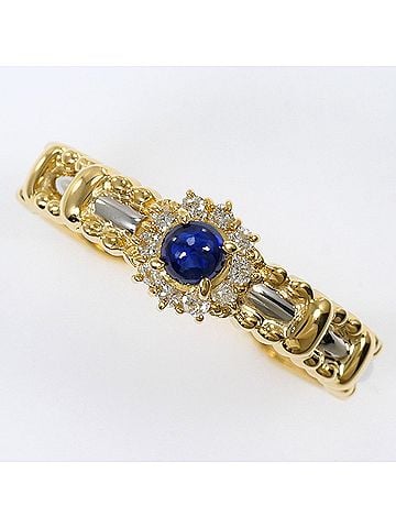 Unbranded PT900 Platinum 18K Yellow Gold Ring, 1 Sapphire and Diamond 0.10ct, Total Weight 3.2g, Jewelry (view 1)