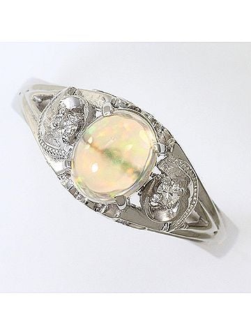 Unbranded Pm850 Platinum Ring, 1 Water Opal and Diamond (no carat marking), Total Weight 4.3g, Jewelry (view 1)