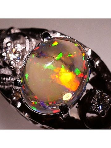 Unbranded Pm850 Platinum Ring, 1 Water Opal and Diamond (no carat marking), Total Weight 4.3g, Jewelry (view 2)