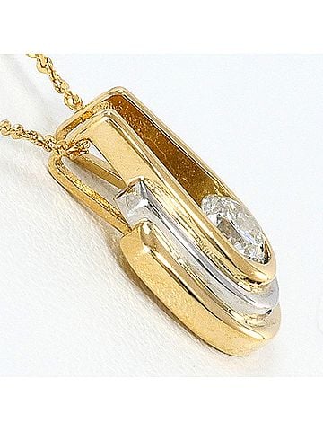 Unbranded PT900 Platinum 18K Yellow Gold Necklace with Diamond (carat weight not stamped), Total Weight 2.4g, 38cm, Jewelry (view 2)