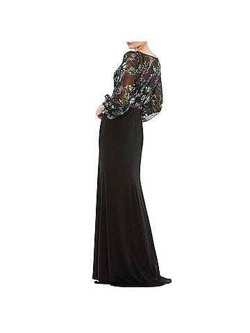 Mac Duggal Floral Embroidered Illusion Puff Sleeve Maxi Gown Cocktail Dress (view 2)