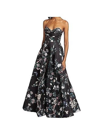 MARCHESA notte Strapless Floral Satin Maxi Gown Beaded Bodice Cocktail Dress (view 1)