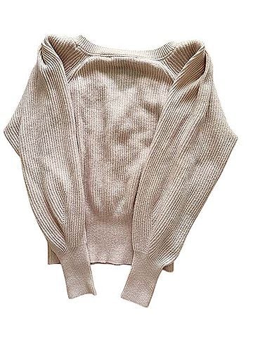 White House Black Market Blush Ribbed V-Neck Balloon Sleeve Sweater Casual Sweaters (view 2)