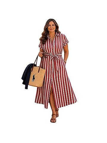 Polo by Ralph Lauren Striped Linen Short Sleeve Midi Shirtdress Casual Dress (view 1)