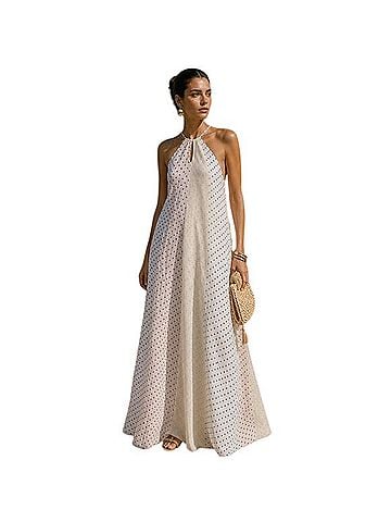 Rosie Assoulin Polka Dot Flocked Cotton? Blend Poplin Halter Dress Casual Dress (view 1)