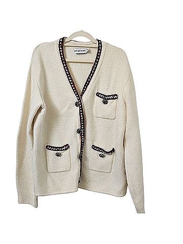 Self-Portrait Ivory Metallic Knit Cardigan Cardigan (view 1)