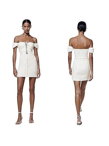 Zara Off The Shoulder Puff Sleeves Mini Dress With Detail Casual Dress (view 1)