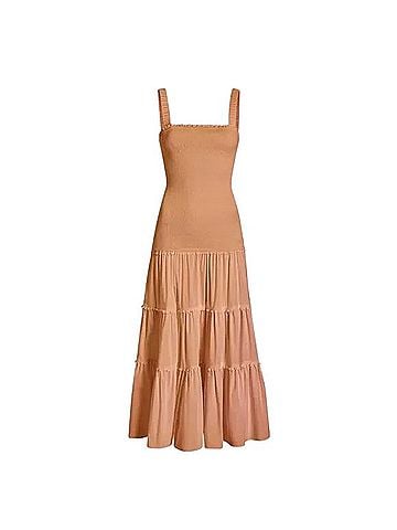 Cinq à Sept Rina Tiered Midi Sahara Tan Casual Dress (view 1)