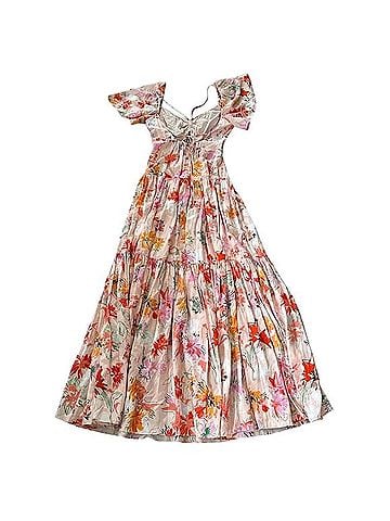 Tanya Taylor Willa Silk Maxi Peach Pink Floral Casual Dress (view 2)
