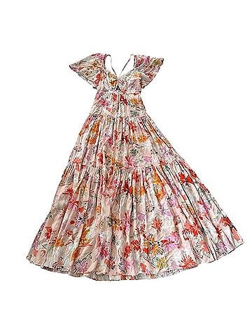 Tanya Taylor Willa Silk Maxi Peach Pink Floral Casual Dress (view 1)