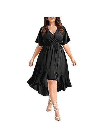 BLOOMCHIC BloomChic Solid Tie Surplice Ruffle High-Low Dress Casual Dress (view 1)