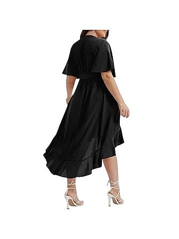 BLOOMCHIC BloomChic Solid Tie Surplice Ruffle High-Low Dress Casual Dress (view 2)