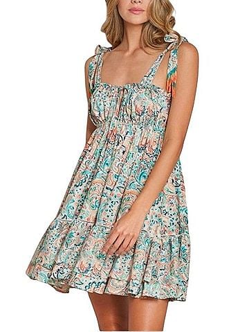 Cosita Linda Beachwear Bow Strap Tie Front Paisley Cover-Up Casual Dress (view 1)