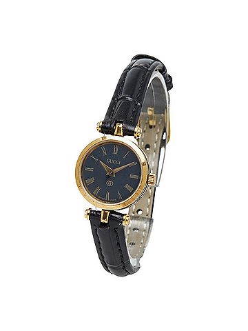 Gucci Gucci watch, aftermarket strap, quartz movement, black dial, plated leather women's watch. (view 2)