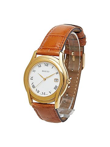 Gucci Gucci watch, aftermarket strap, 5400M quartz movement, white dial, stainless steel plated leather men's watch. (view 2)