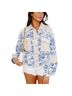 Pol 100% Cotton Floral Blue Ivory Jacket Size L - photo 3