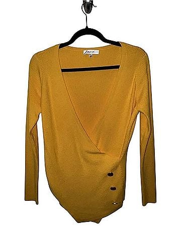 Milly Yellow Wrap V?Neck Knit Sweater Casual Sweaters (view 1)