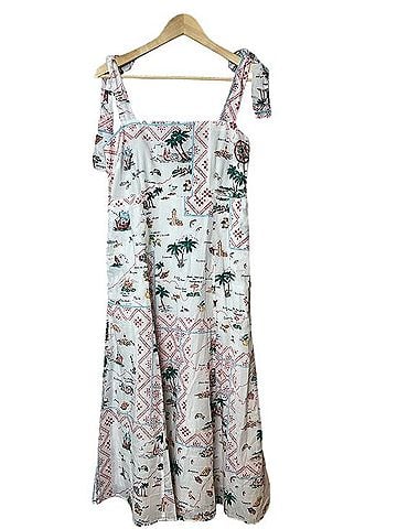 Ann Taylor Tropical Vacation Floral Tie-Shoulder Midi Dress Casual Dress (view 1)