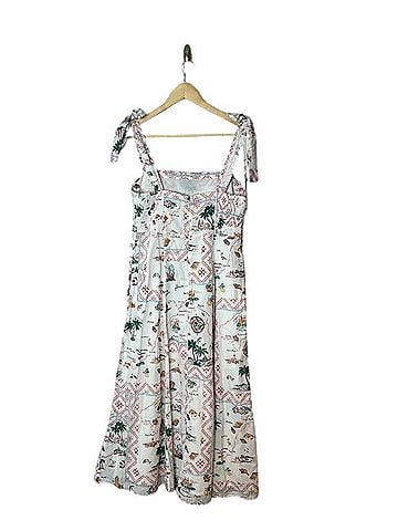 Ann Taylor Tropical Vacation Floral Tie-Shoulder Midi Dress Casual Dress (view 2)