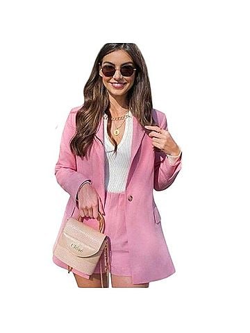 Zara Blogger Fav Pink Printed Valentine’s Cuff Linen Blend Blazer Jacket Blazer (view 1)