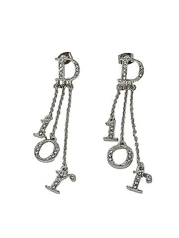 Christian Dior Christian Dior logo motif plated chain earrings, silver, accessory 08235 (view 1)