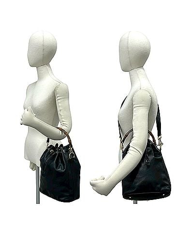 Gucci GUCCI Vintage Bamboo Leather Drawstring 2-Way Handbag/Shoulder Bag, Black, 132-7 (view 2)