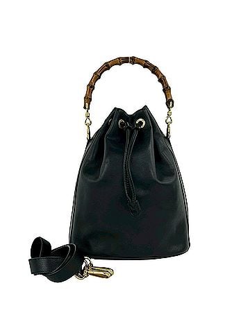 Gucci GUCCI Vintage Bamboo Leather Drawstring 2-Way Handbag/Shoulder Bag, Black, 435-8 (view 1)